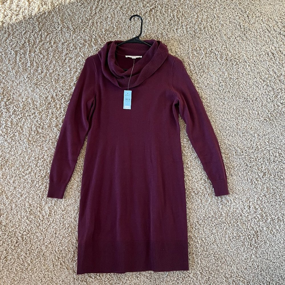 Brand New w/ Tags NWT Women's Small Loft Petite Knitted Cowl-Neck Sweater Dress